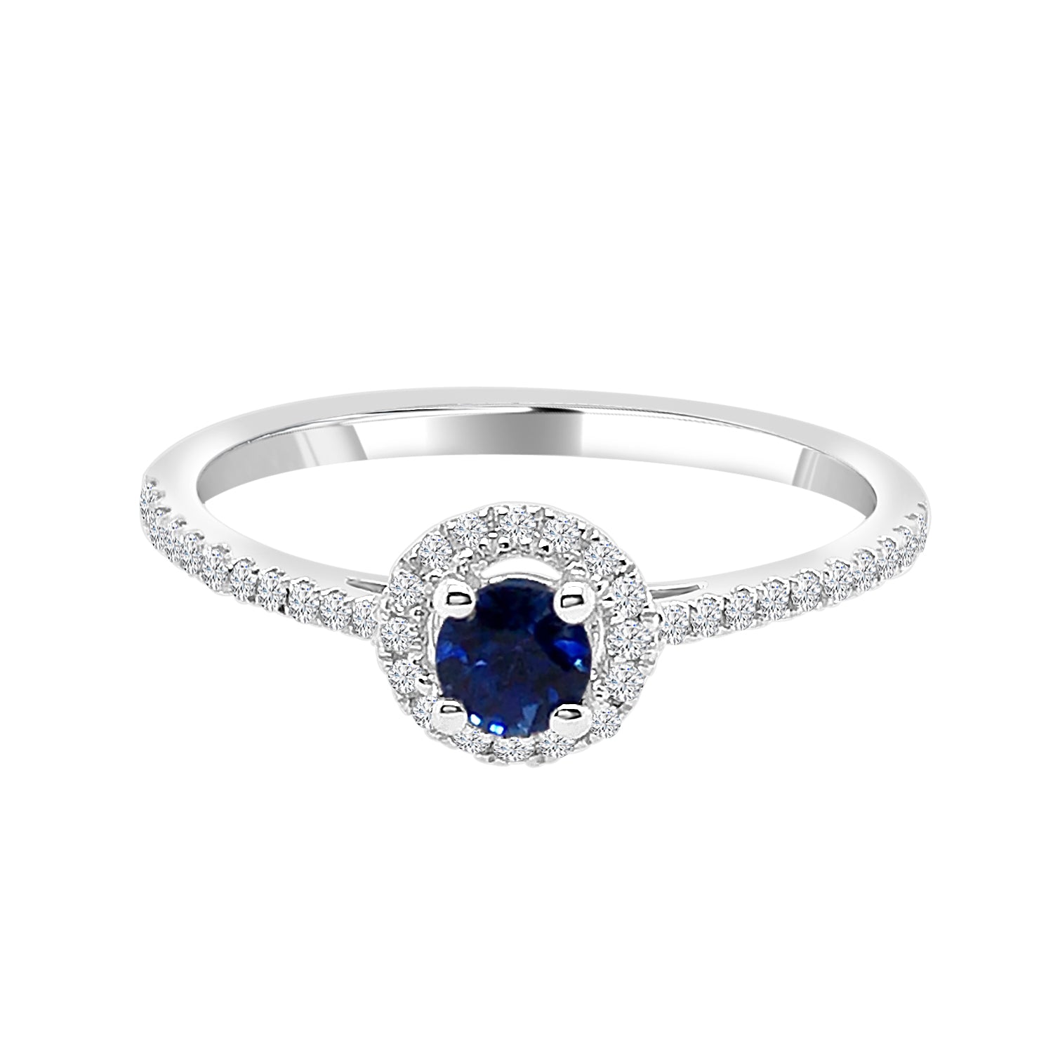 14K White Gold Halo Petite Blue Sapphire Ring - 0.26 Carats