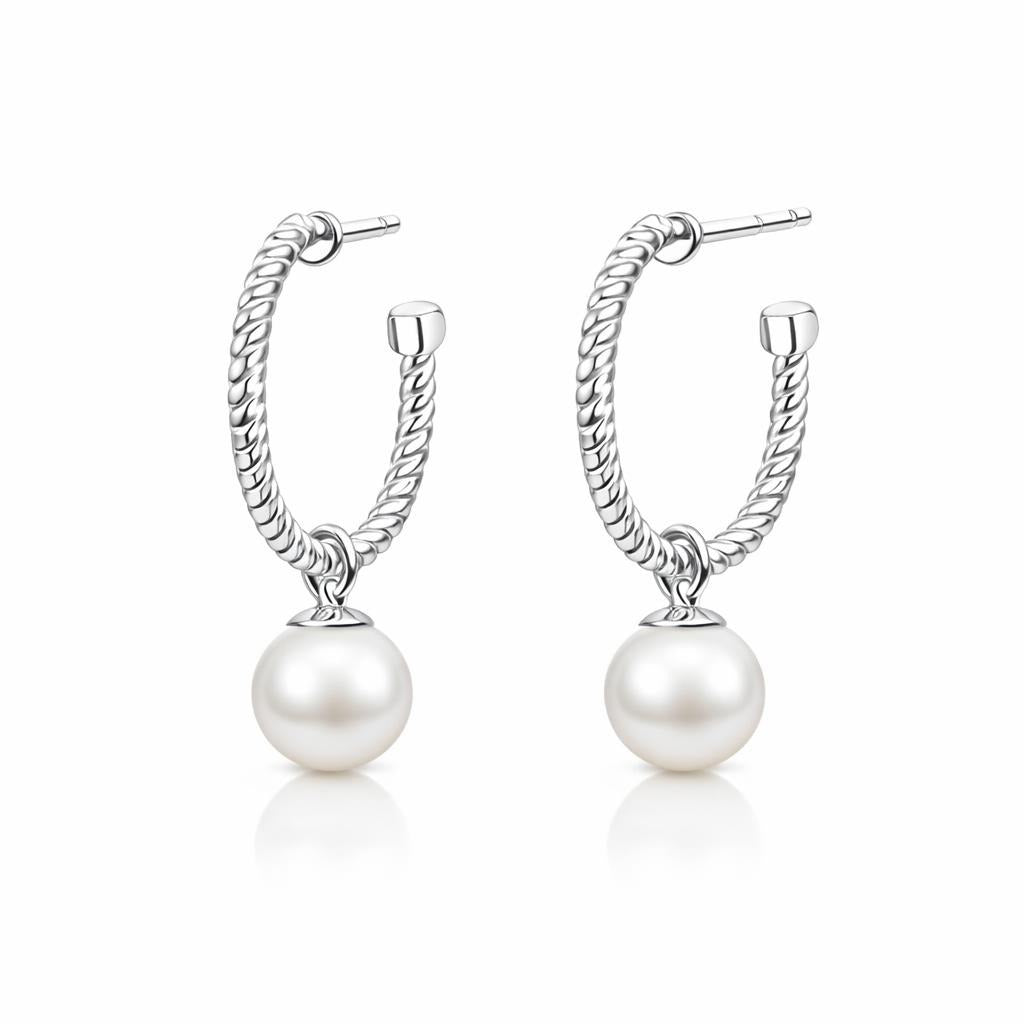 Sterling Silver Pearl Hoop Earrings