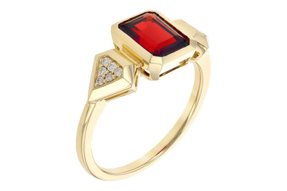 14K Yellow Gold Garnet Emerald Shape Ring - 2.08 Carats