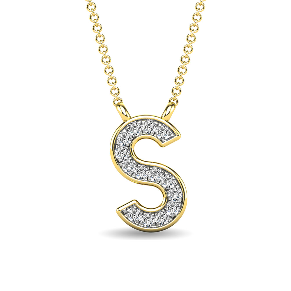 10K Yellow Gold Initial S Necklace with Natural Diamond 0.05 ct