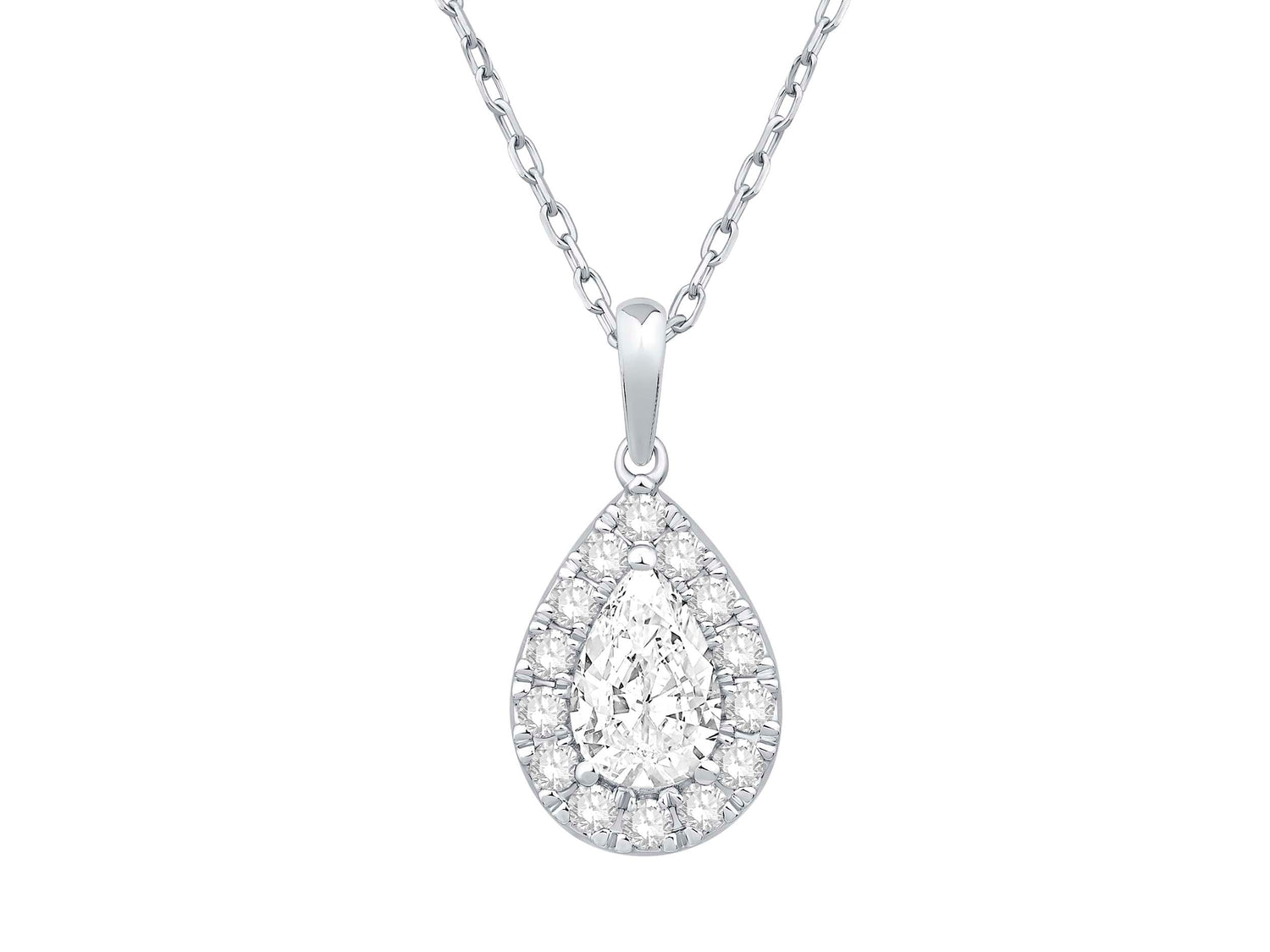 Sure! How about Sparkling Pear Shape Lab Diamond Necklace in 14K White Gold - 1.01 Carats?