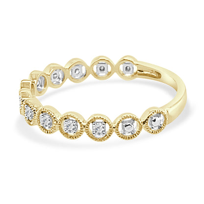 10K Yellow Gold Milgrain Beaded Natural Diamond Round Wedding Band - 0.10 Ct