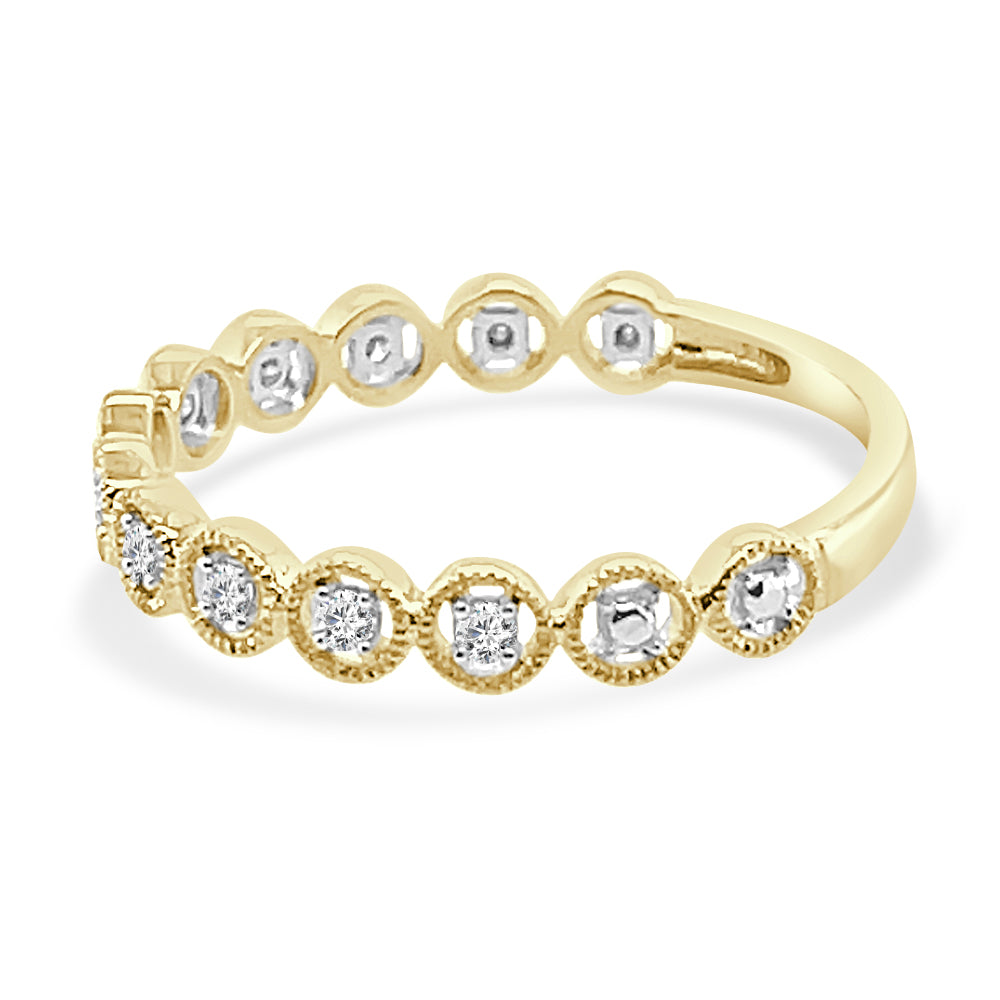 10K Yellow Gold Milgrain Beaded Natural Diamond Round Wedding Band - 0.10 Ct