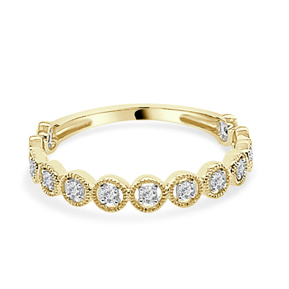 10K Yellow Gold Milgrain Beaded Natural Diamond Round Wedding Band - 0.10 Ct