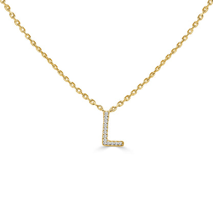 Dazzling Initial L Necklace in Gold-Plated Sterling Silver with 0.04ct Natural Diamond Accent