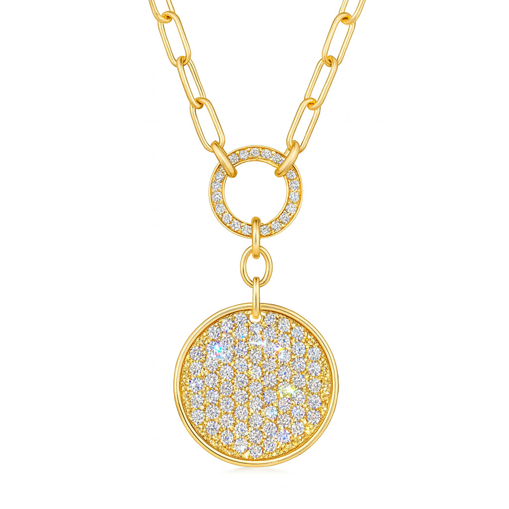 14 Karat Yellow Gold Natural Diamond Round Shape Necklace - 0.92 Carat