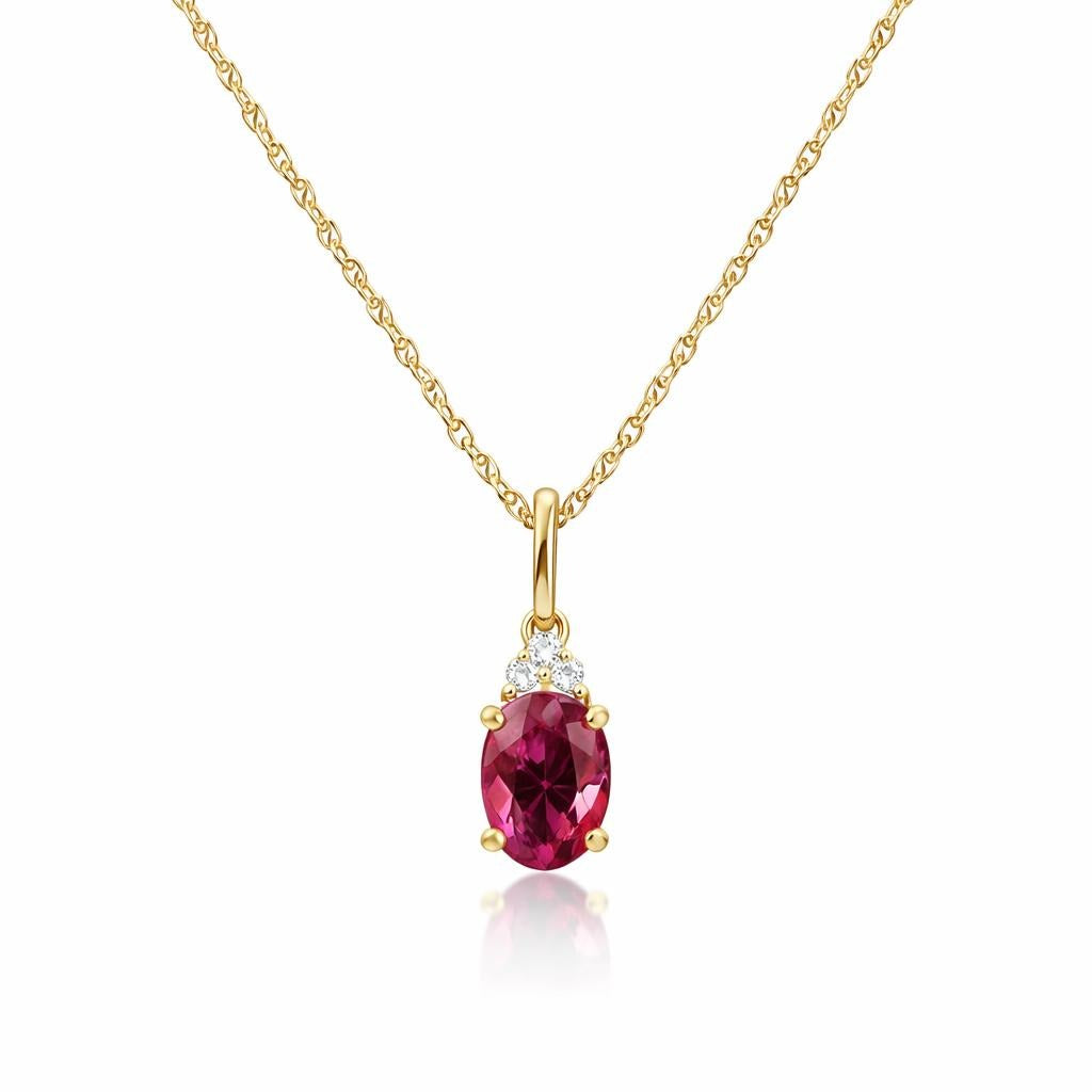 10 Karat Yellow Gold Necklace with Ruby and Diamonds