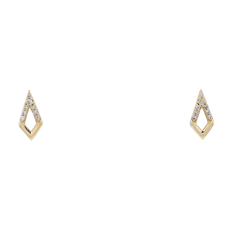 Rhombus Stud Earrings in 14 Karat Yellow Gold with Natural Diamond Accent (0.05 ct)