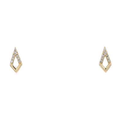 Rhombus Stud Earrings in 14 Karat Yellow Gold with Natural Diamond Accent (0.05 ct)