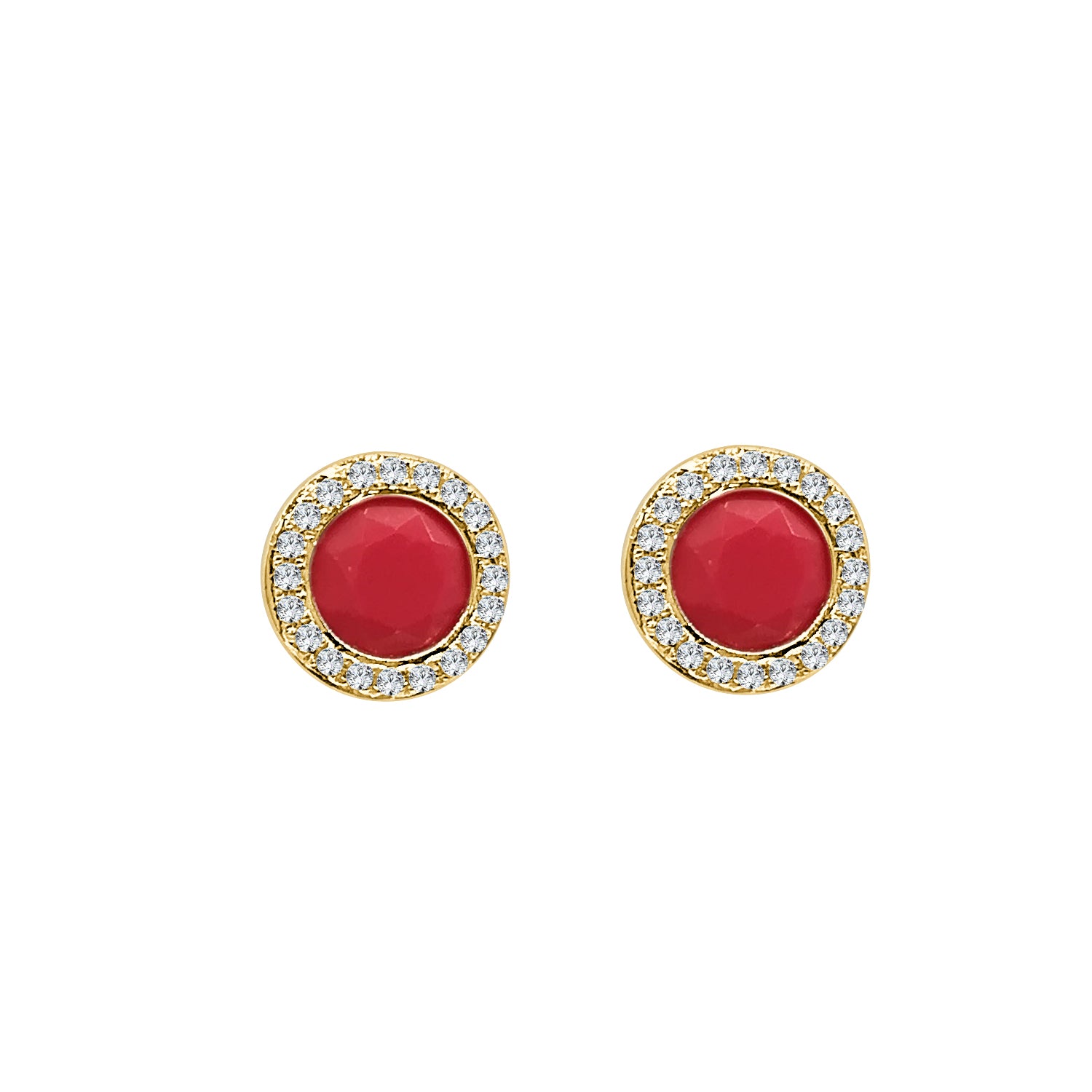 14K Yellow Gold Coral Halo Stud Earrings - 1.04 Carat