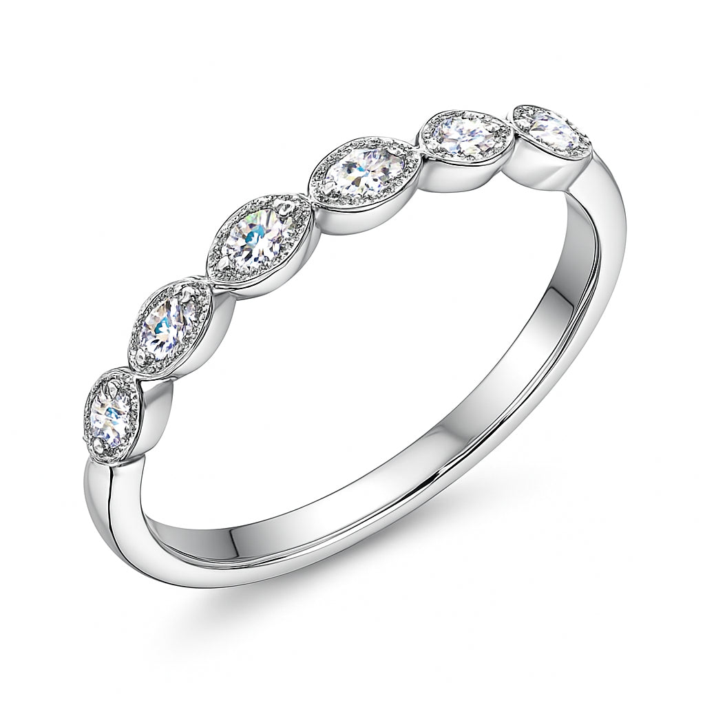 Christmas Gift: Stacking Ring in 10 Karat White Gold with 0.08 ct Natural Diamonds
