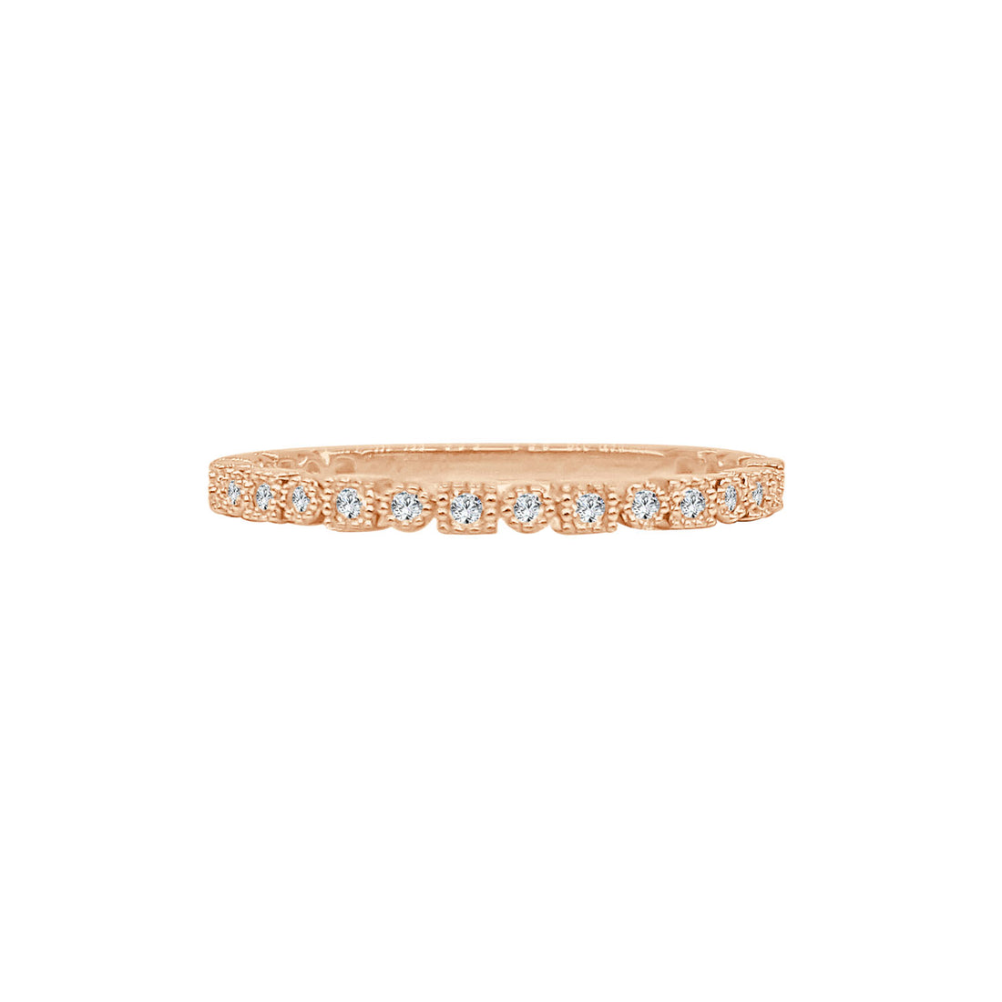 18K Rose Gold Milgrain Wedding Band with 0.09 Ct Natural Diamond