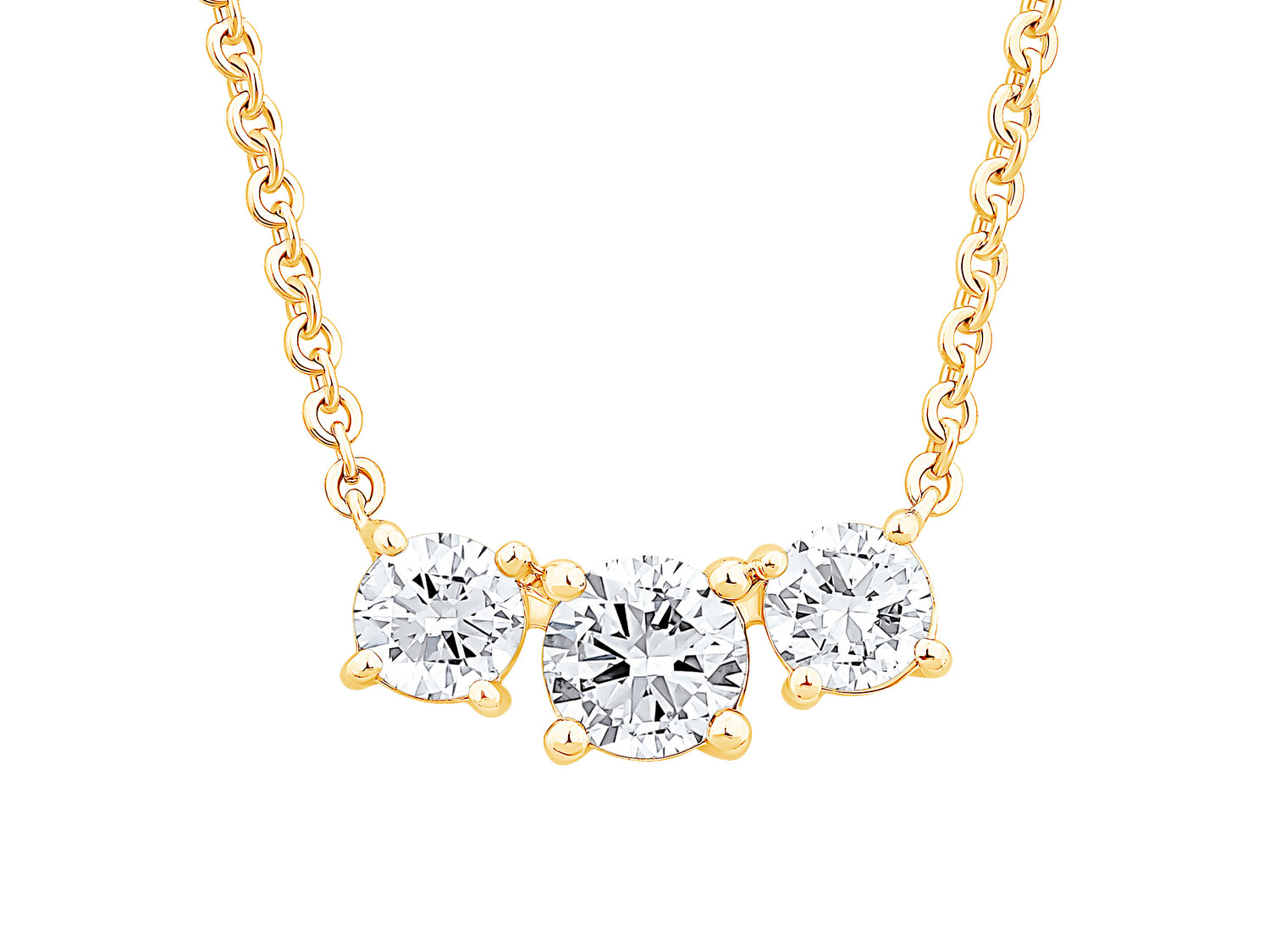 14K Yellow Gold Three Stone Curved Pendant Necklace with 1.50ct Lab Diamonds