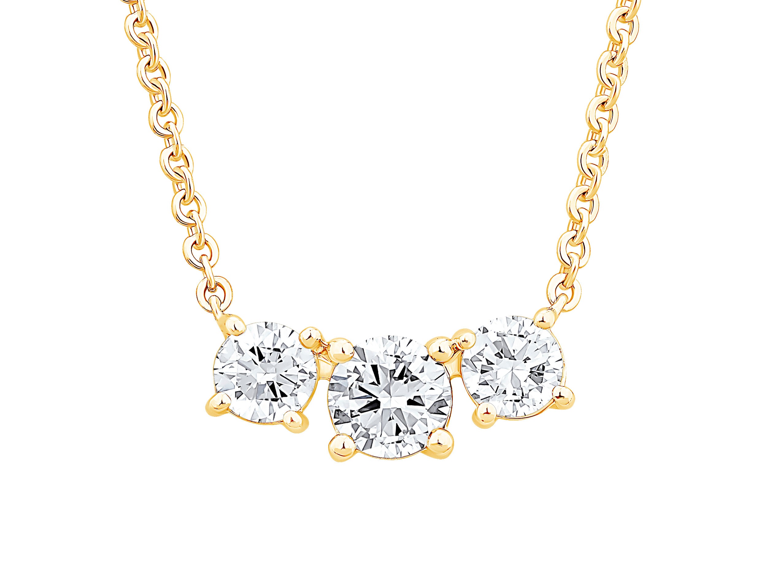 14K Yellow Gold Three Stone Curved Pendant Necklace with 1.50ct Lab Diamonds