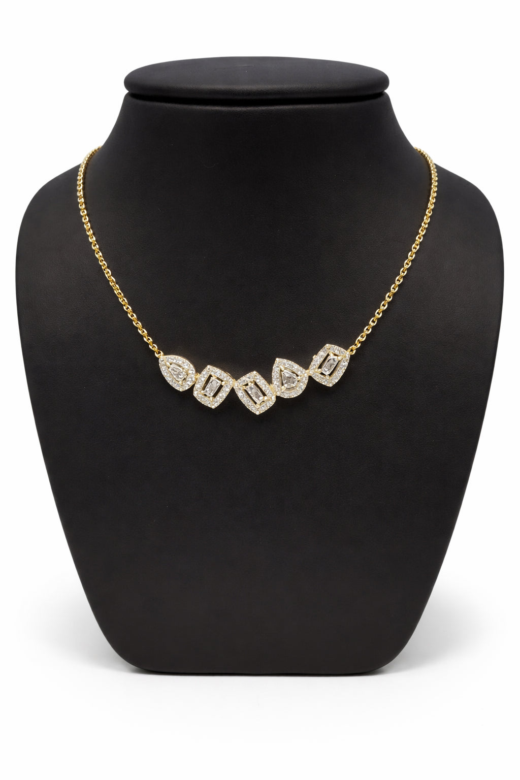 14K Yellow Gold Diamond Multi-Shape Curved Pendant Necklace (0.55 ct)