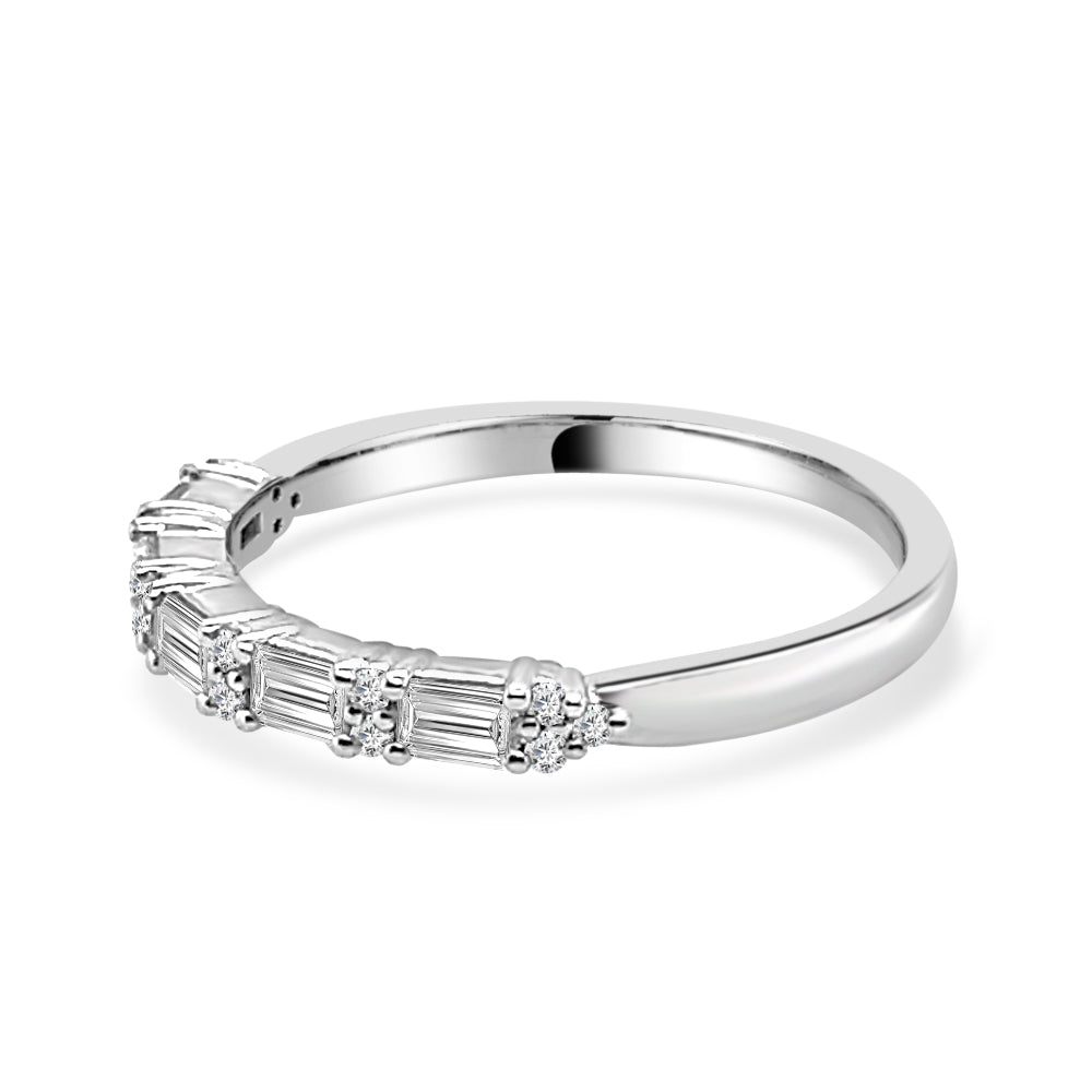 Emerald Cut and Round Brilliant Diamond Wedding Band in 14 Karat White Gold with Natural Diamonds, 0.55 Carats