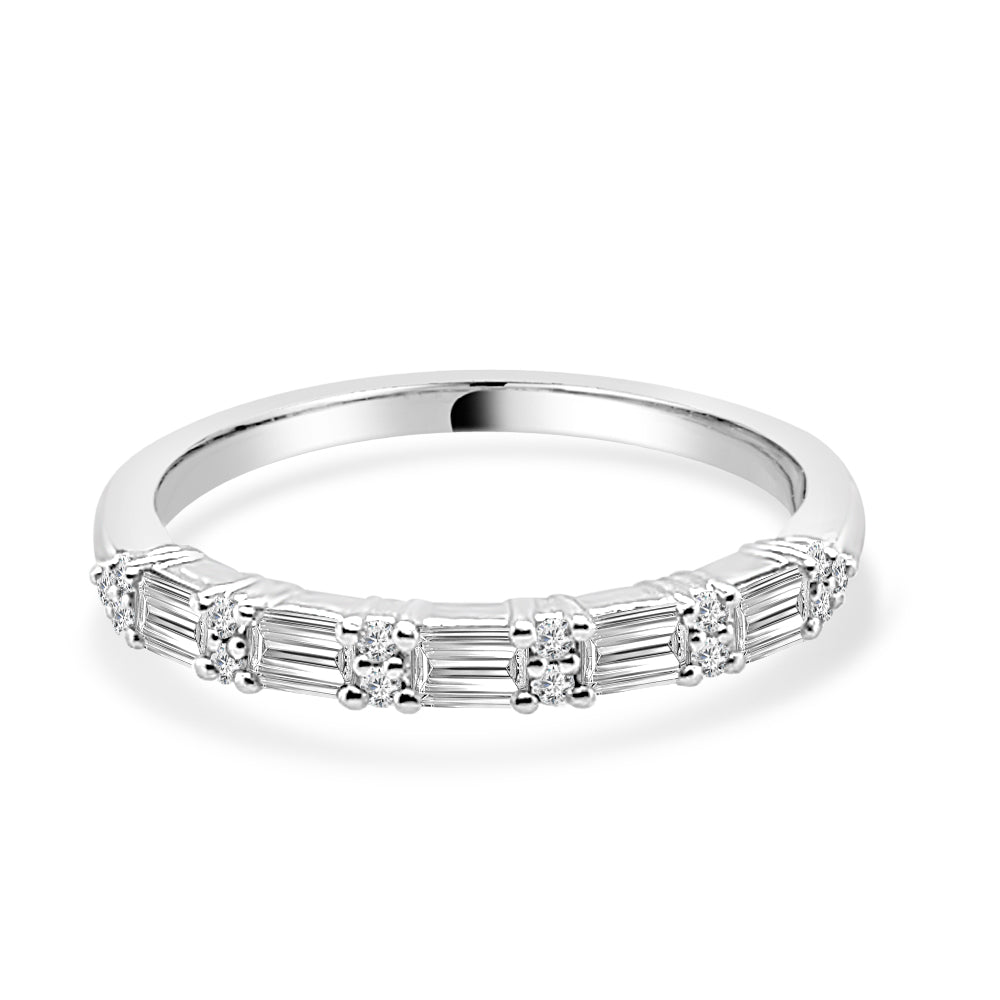 Emerald Cut and Round Brilliant Diamond Wedding Band in 14 Karat White Gold with Natural Diamonds, 0.55 Carats