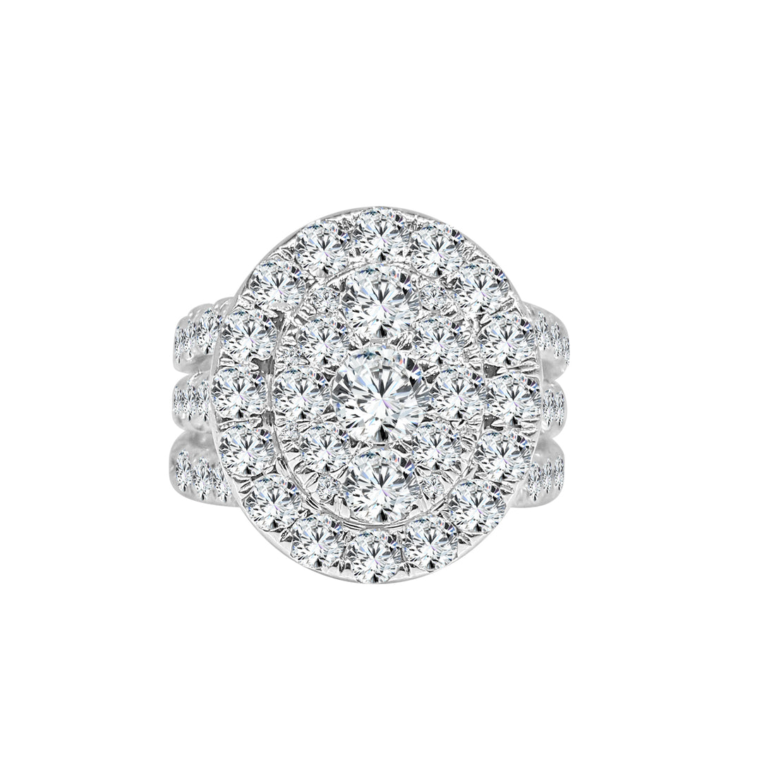 Absolutely! How about this for the product title: Oval Cluster Natural Diamond Engagement Ring in 18 Karat White Gold (4.02 Carats)