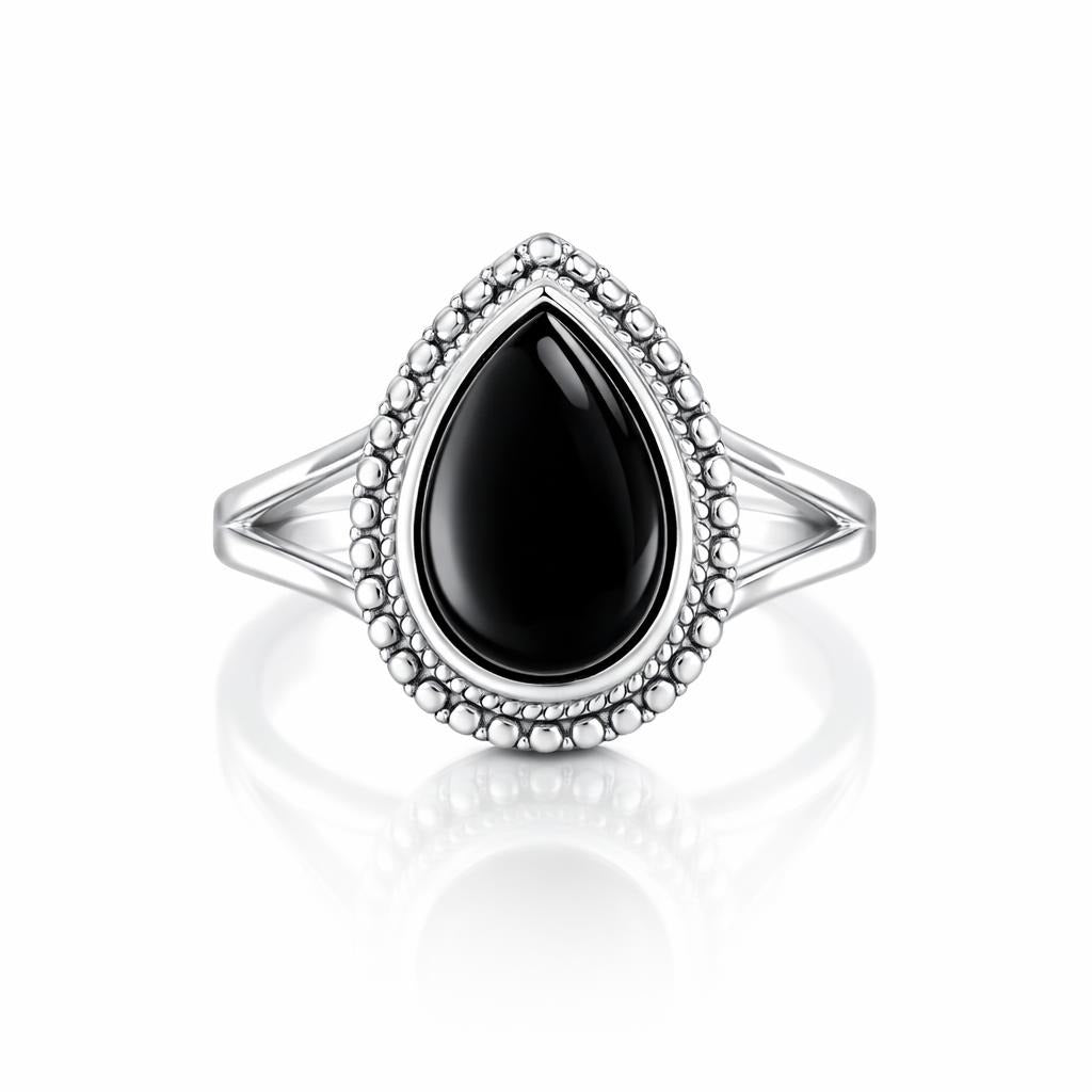 Teardrop Onyx Sterling Silver Ring