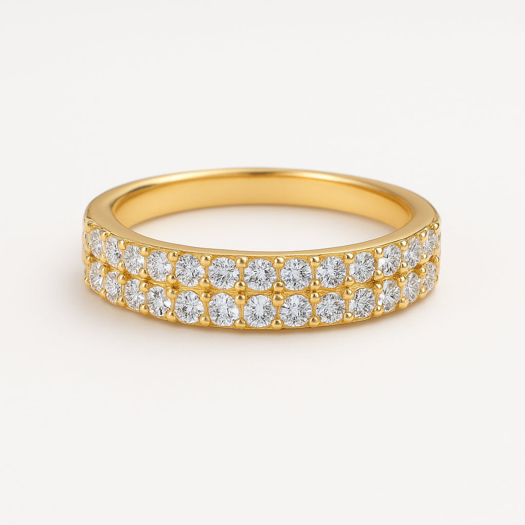 10 Karat Yellow Gold Double Row Ring with Natural Diamond 0.87 Carats