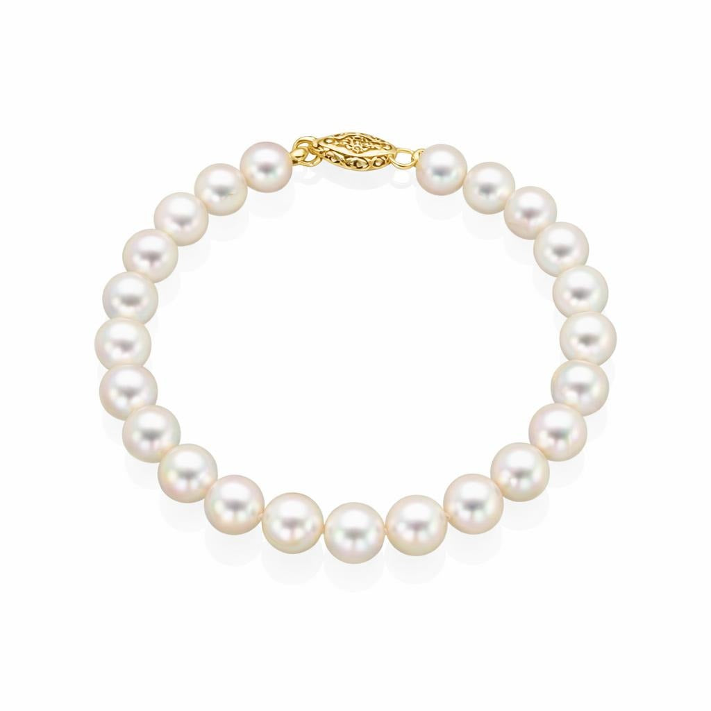 14 Karat Yellow Gold Bracelet with White Saltwater Cultured Pearls