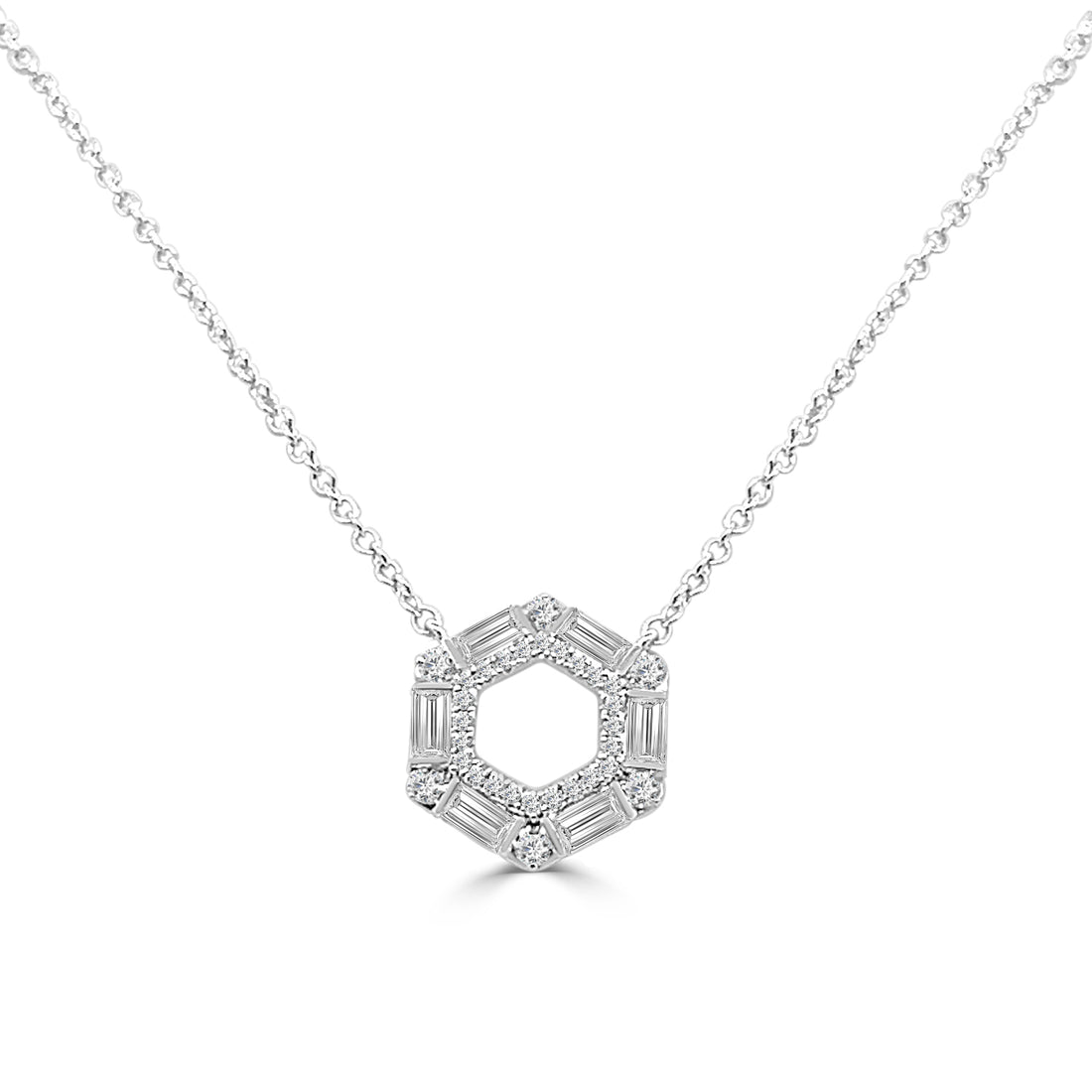Hexagon Brilliance: 14K White Gold Necklace with 0.50 ct Natural Diamond Mosaic Pendant