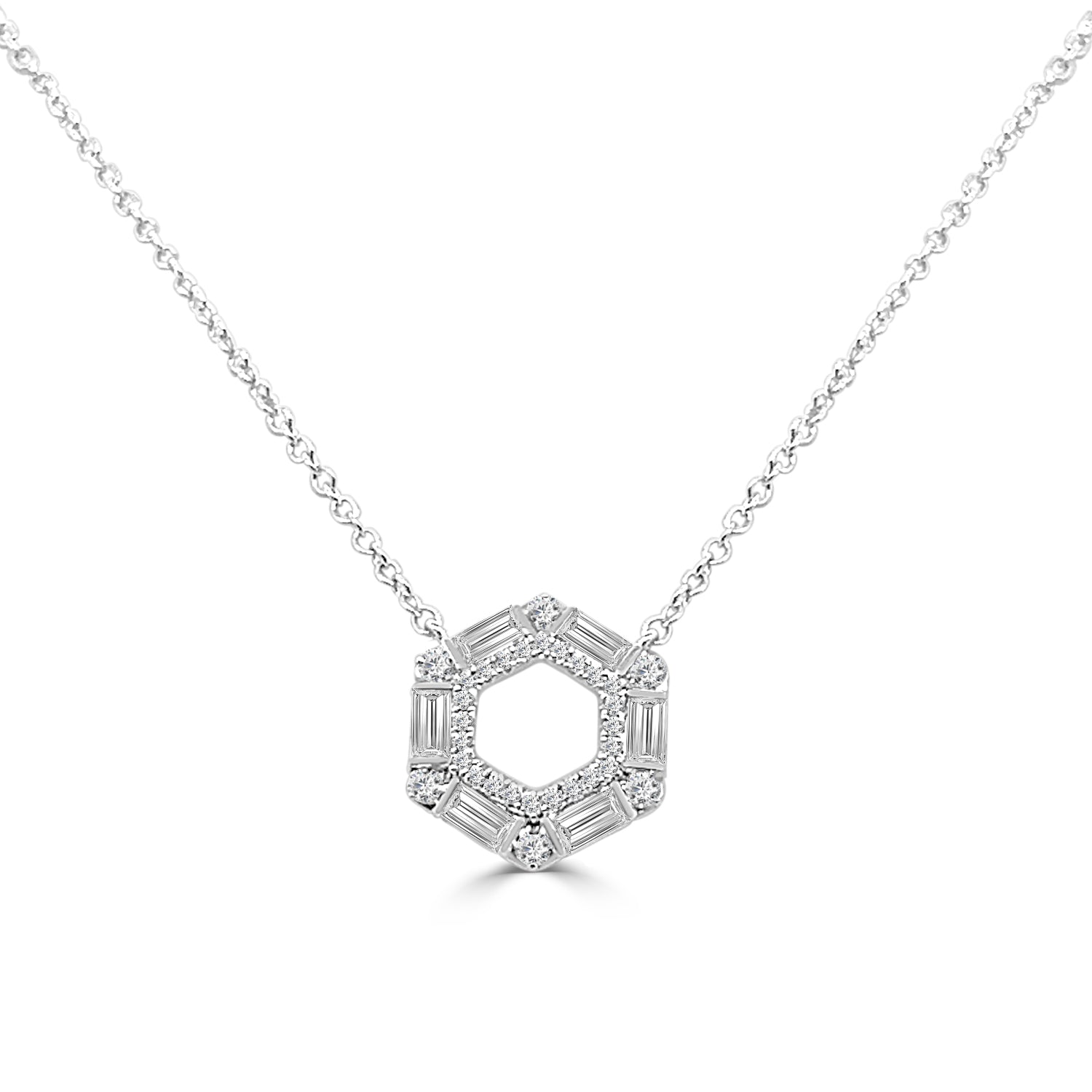 14K White Gold Hexagon Diamond Necklace featuring 0.50 Carat Natural Diamonds