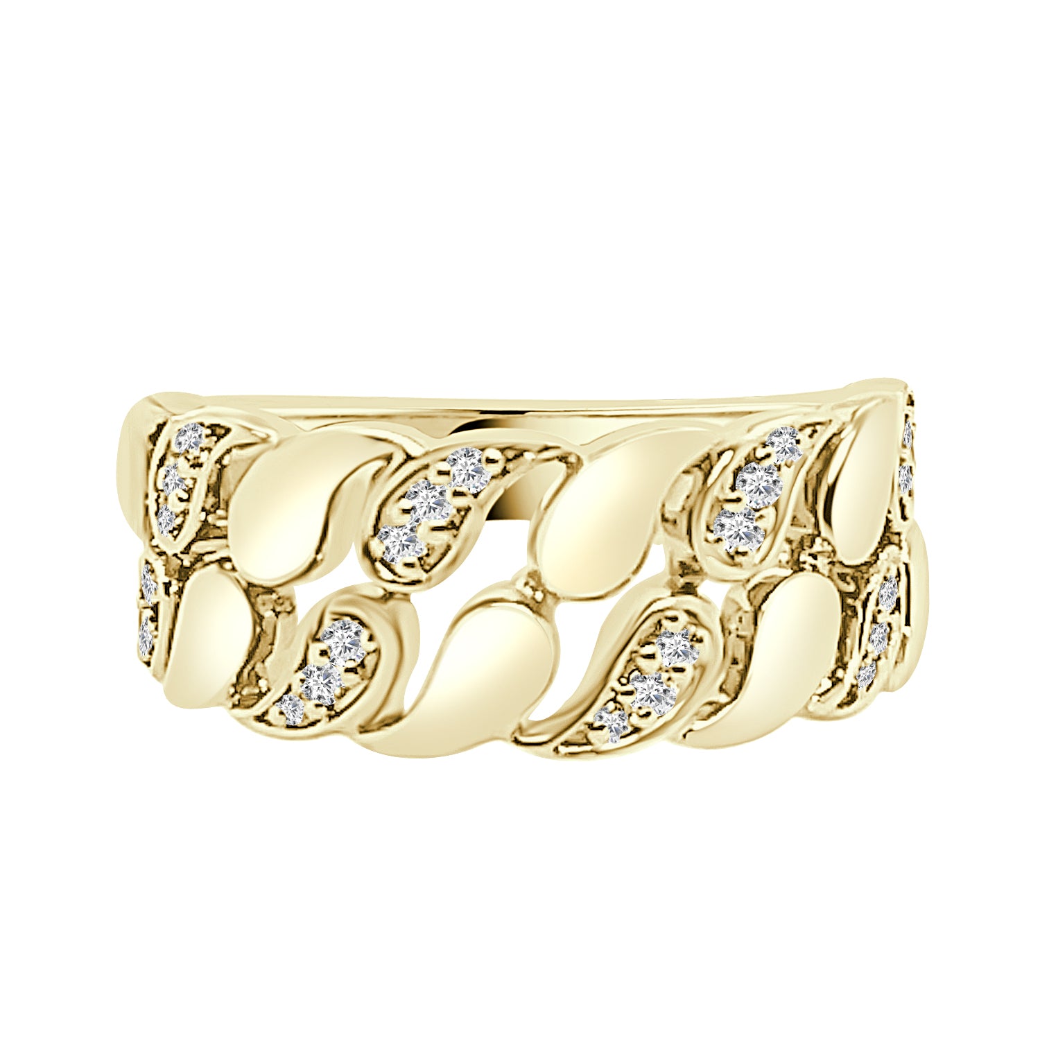 14K Yellow Gold Fancy Open Link Ring with 0.14 ct Natural Diamond