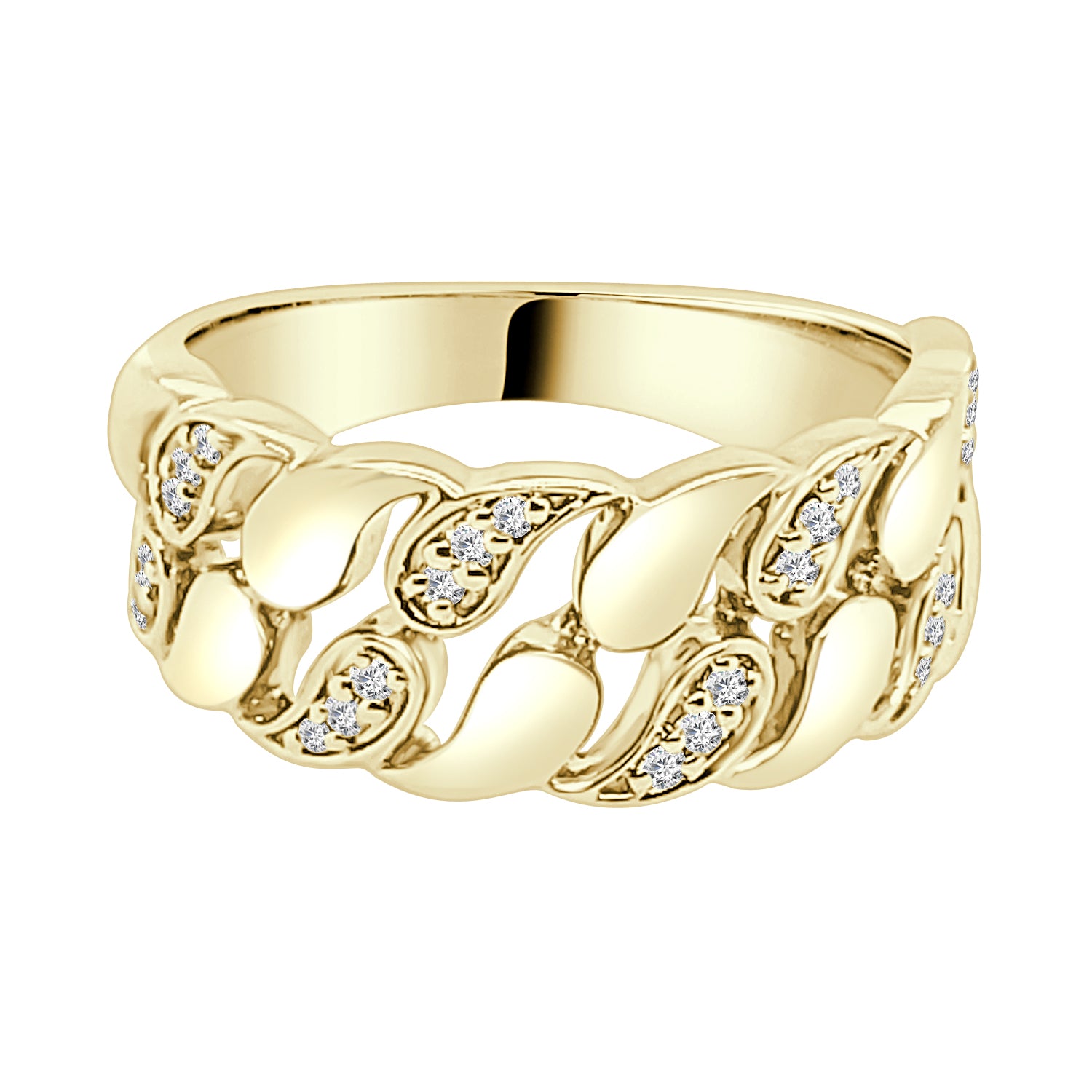 14K Yellow Gold Fancy Open Link Ring with 0.14 ct Natural Diamond