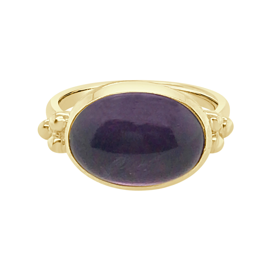 Capri Amethyst Ring in 14 Karat Yellow Gold with 3 Bead Cabochon Detail