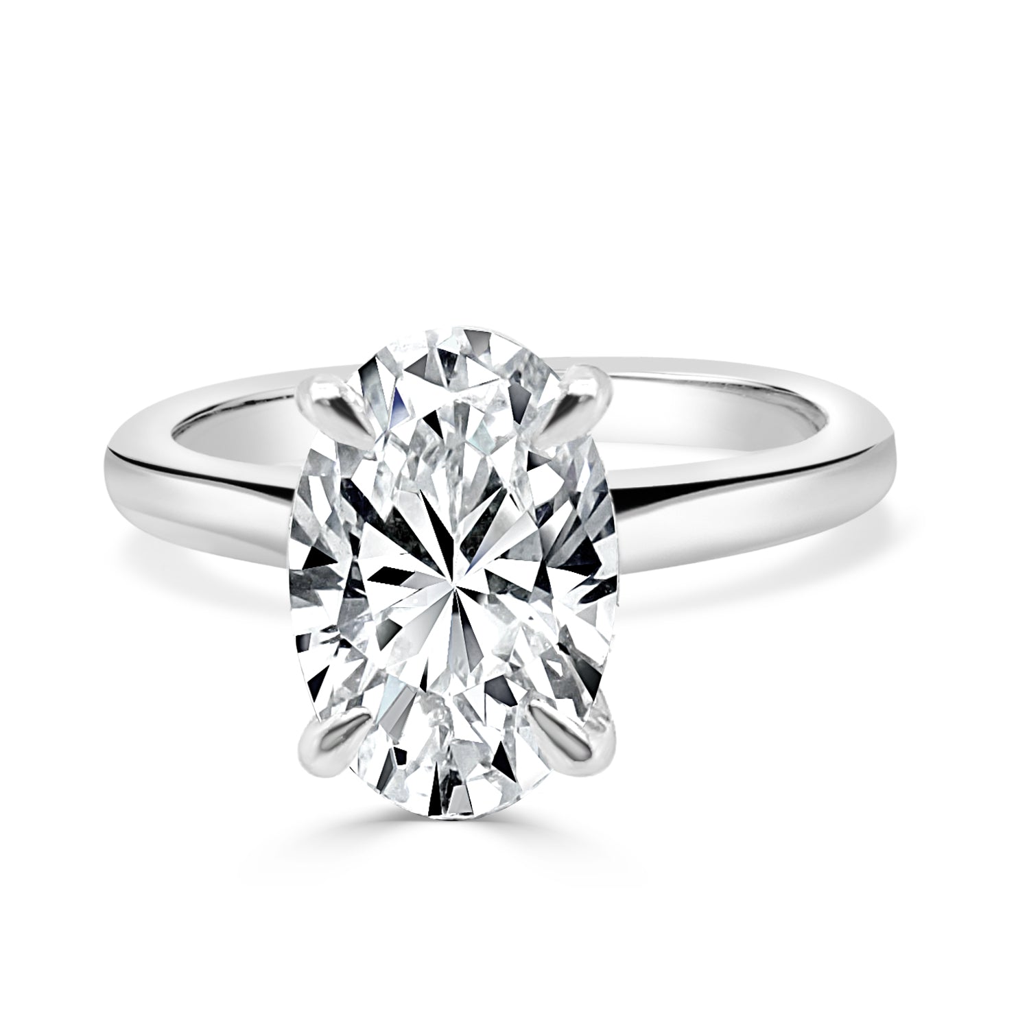 14K White Gold Oval Lab Diamond Engagement Ring - 3.00 Carats