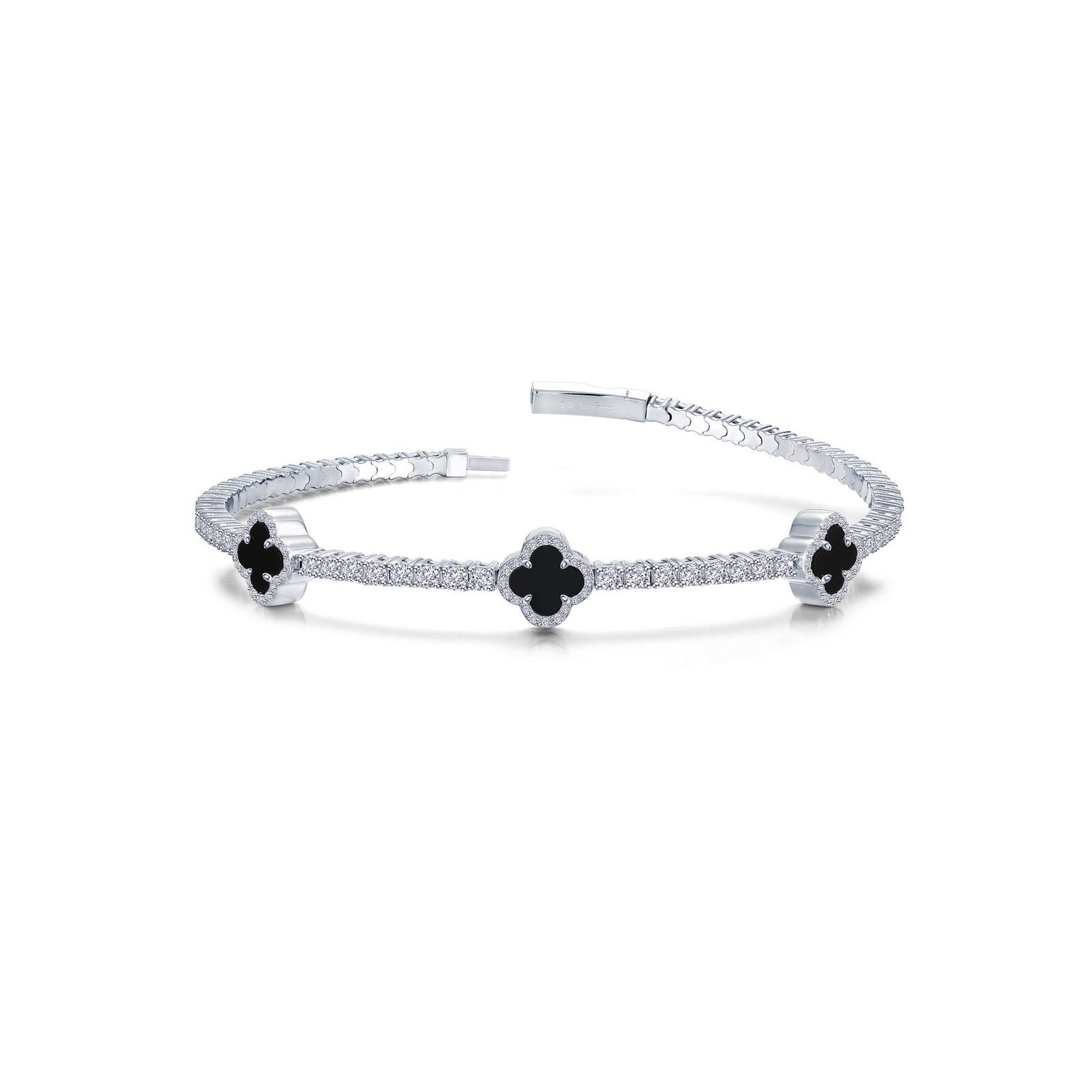 Black Onyx Sterling Silver Bangle Bracelet featuring Onyx Beads