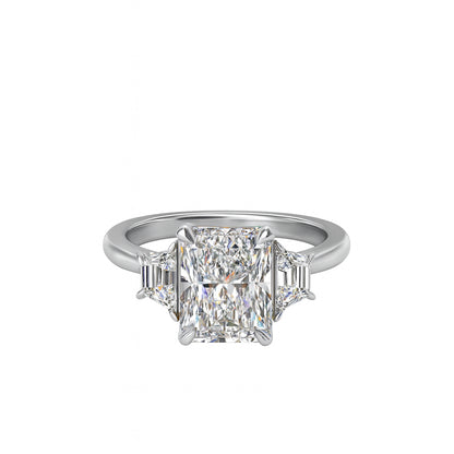 Sure, how about this title: Radiant &amp; Trapezoid 3 Stone Engagement Ring in 14K White Gold with 3.09ct Lab Diamond