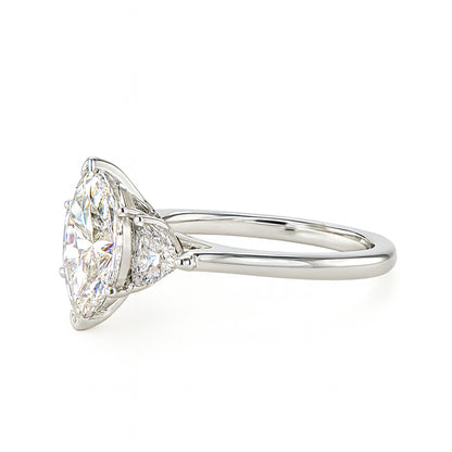 Sure, how about this title: Radiant &amp; Trapezoid 3 Stone Engagement Ring in 14K White Gold with 3.09ct Lab Diamond