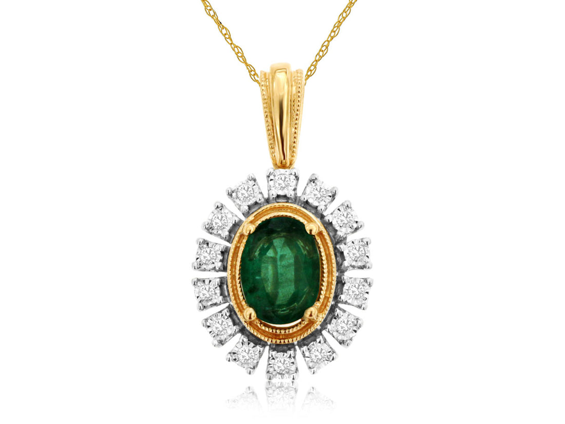 14K Yellow Gold Oval Emerald Necklace - 0.70 Carats