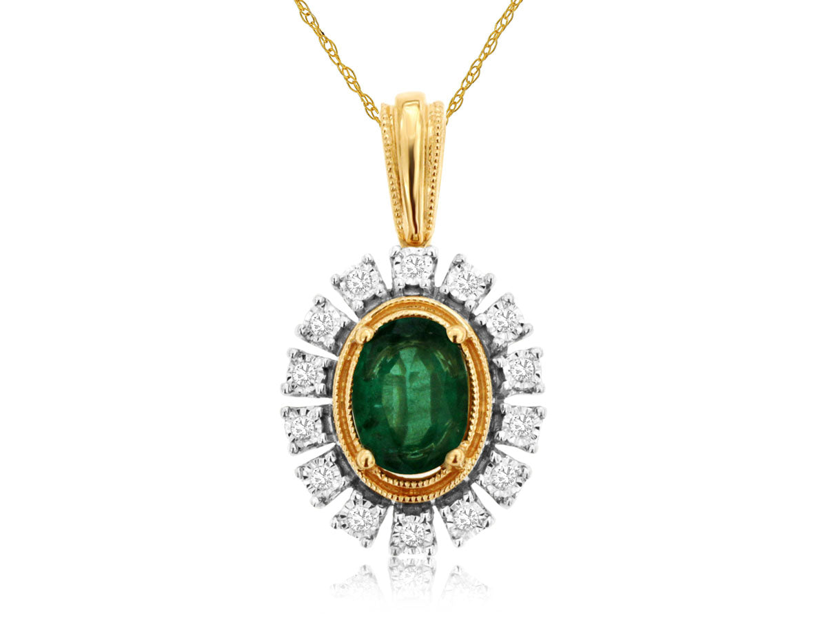 14K Yellow Gold Oval Emerald Necklace - 0.70 Carats