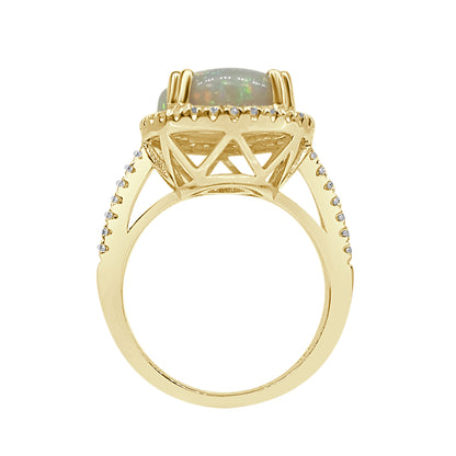 Oval Opal Halo Ring in 14 Karat Yellow Gold - 3.91 Carats