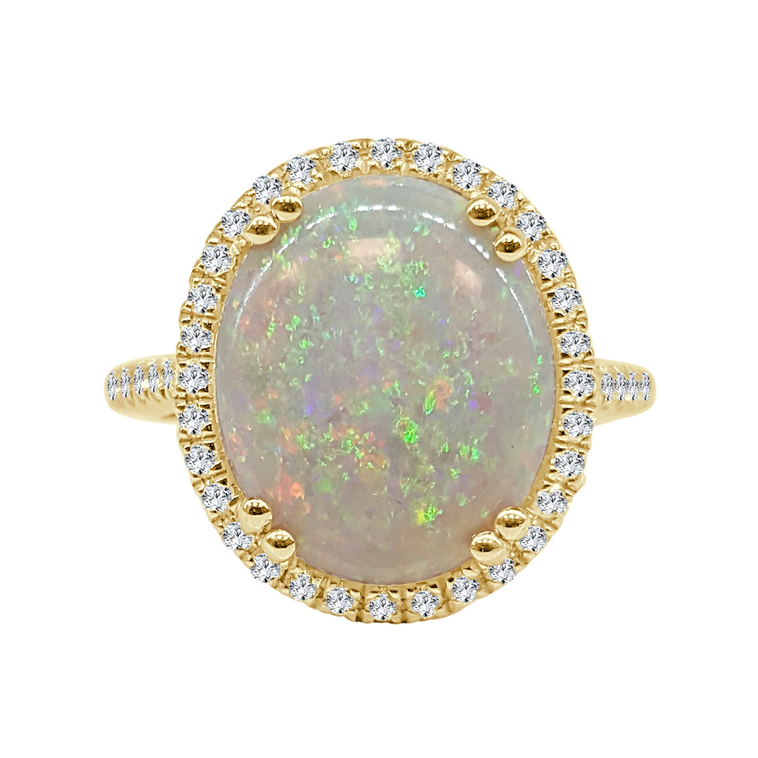 Oval Opal Halo Ring in 14 Karat Yellow Gold - 3.91 Carats