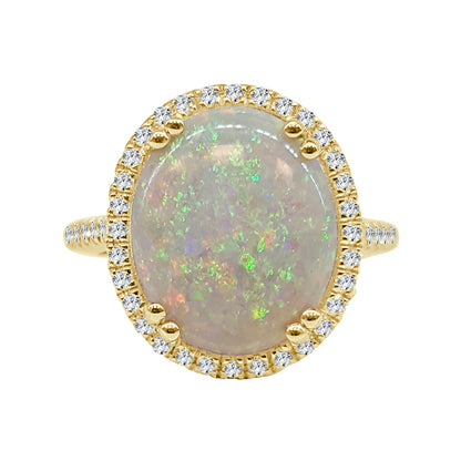 Oval Opal Halo Ring in 14 Karat Yellow Gold - 3.91 Carats