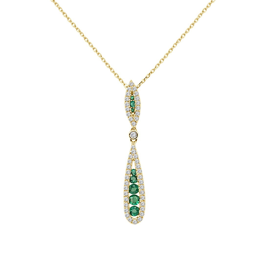 14K Yellow Gold Fancy Teardrop Emerald Necklace - 0.26 Carats