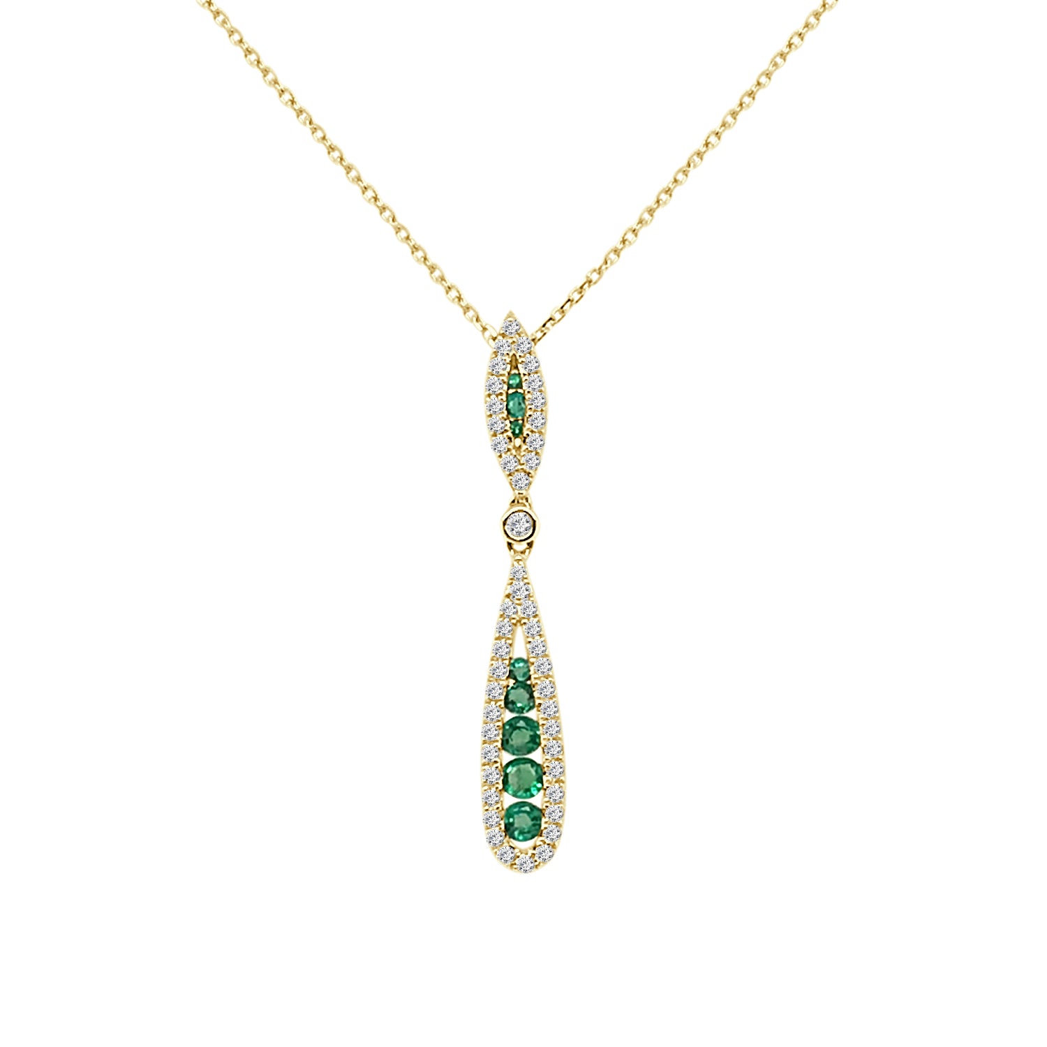 14K Yellow Gold Fancy Teardrop Emerald Necklace - 0.26 Carats