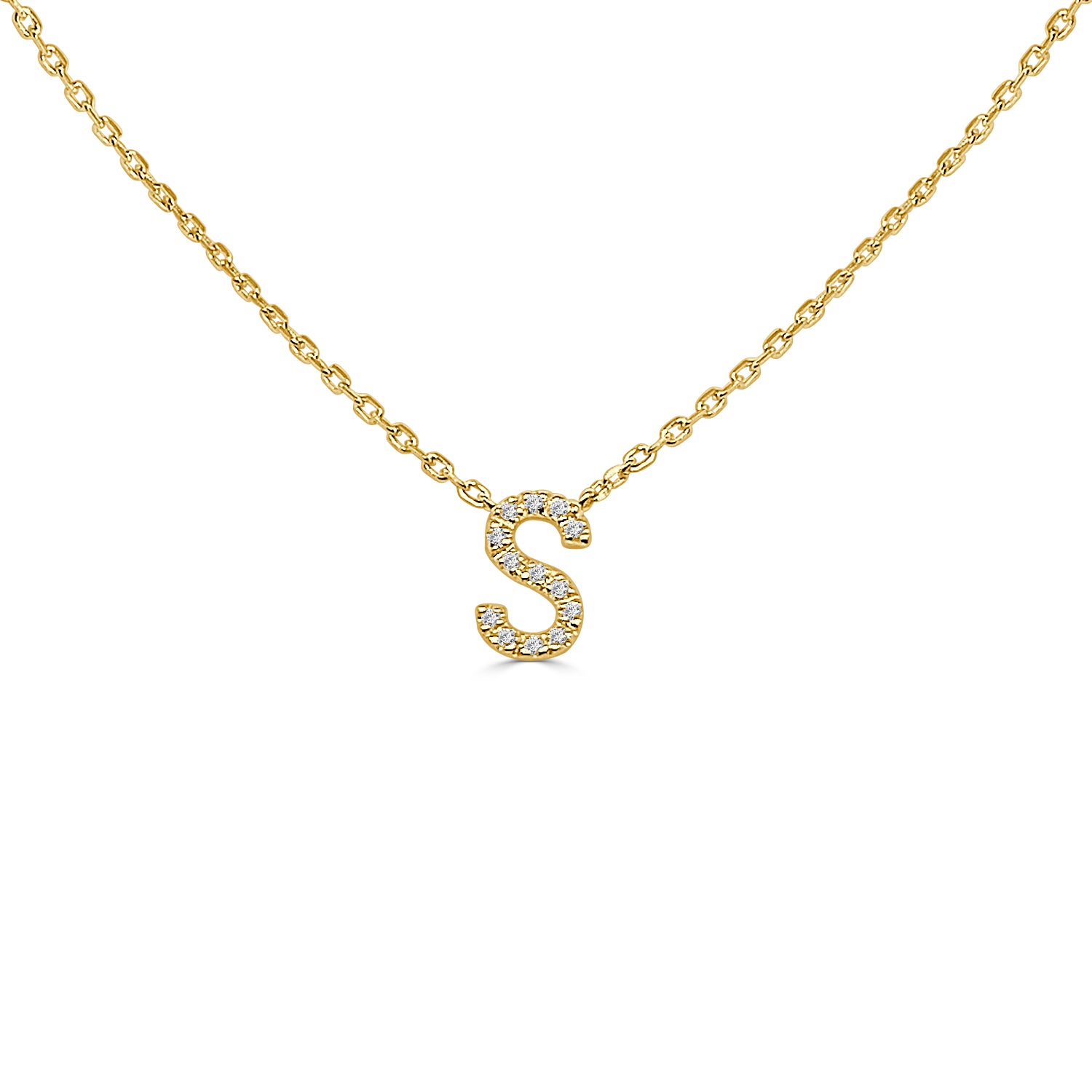 Dazzling Diamond Initial S Necklace in Gold Plated Sterling Silver with 0.04ct Natural Diamond