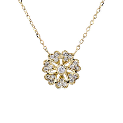 Floral Diamond Pendant Necklace in 14K Yellow Gold with Adjustable Chain - 0.14 Carats