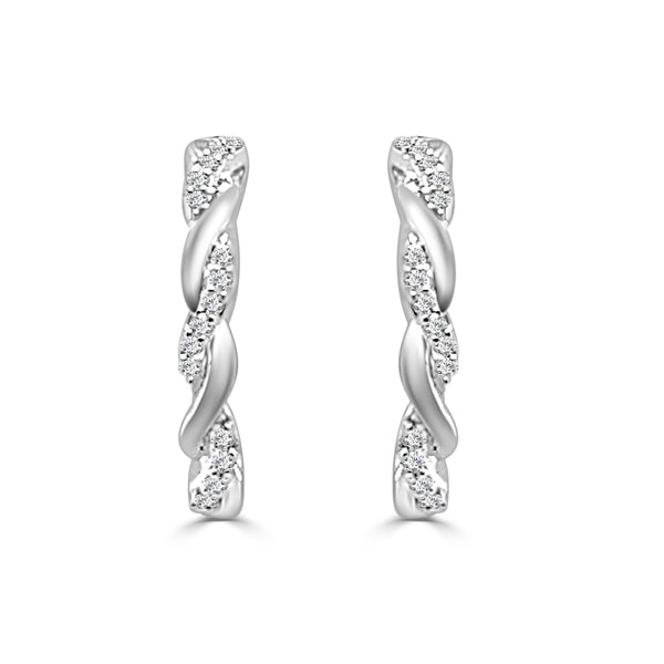 10K White Gold Twisted Huggie Earrings with 0.10 ct Natural Diamond, Round Shape