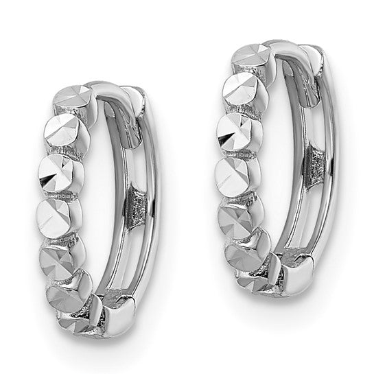 Stunning 14 Karat White Gold Diamond Cut Hinged Hoop Earrings