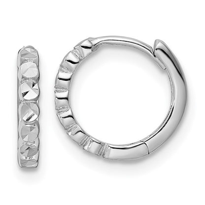 Stunning 14 Karat White Gold Diamond Cut Hinged Hoop Earrings