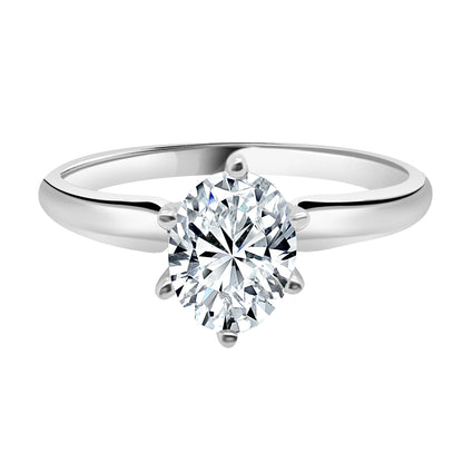 Oval Natural Diamond Engagement Ring, 1.01 ct, 6-Prong Setting in 14K White Gold