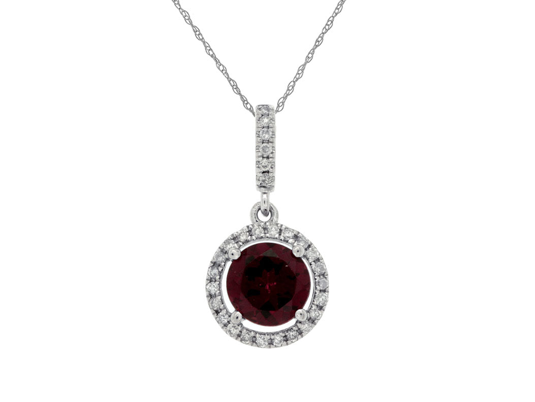 Sure! How about: Round Rhodalite Halo Necklace with Diamond Bail in 14 Karat White Gold - 1.10 Carat