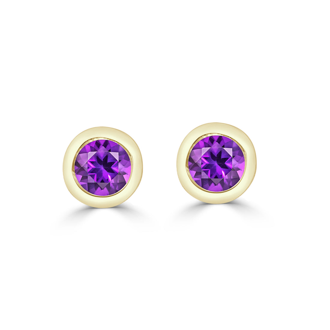 14K Yellow Gold Bezel Set Amethyst Earrings - 0.20 ct