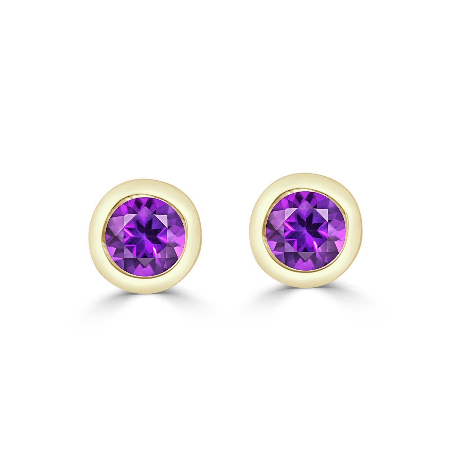 14K Yellow Gold Bezel Set Amethyst Earrings - 0.20 ct